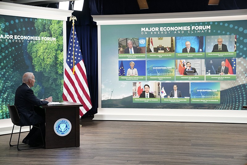 President Joe Biden speaks during the Major Economies Forum on Energy and Climate Friday in the South Court Auditorium in Washington.
(AP/Evan Vucci)