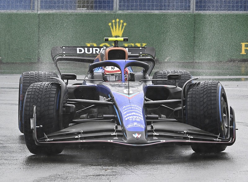 Williams driver Nicholas Latifi races during Saturday’s qualifying for today’s Formula One Canadian Grand Prix in Montreal. Latifi acknowledged Saturday that his seat with Williams is not secure as driver changes are looming.
(AP/The Canadian Press/Jacques Boissinot)