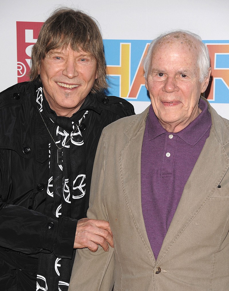 Creators of "Hair" James Rado, left, and Galt MacDermot attend the opening night of the Broadway musical "Hair", in New York, on  March 31, 2009. Rado died Tuesday night, June 21, 2022 in New York of cardio respiratory arrest, according to friend and publicist Merle Frimark. He was 90. 
(AP Photo/Peter Kramer, File)