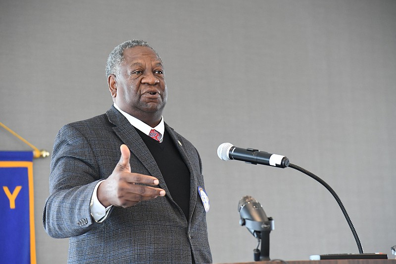 FILE — Retired U.S. Army Col. Nathaniel Todd, secretary of the Arkansas Department of Veterans Affairs, speaks at Hot Springs National Park Rotary Club at the DoubleTree by Hilton Hot Springs in this Nov. 10, 2021 file photo. (Hot Springs Sentinel-Record/Tanner Newton)