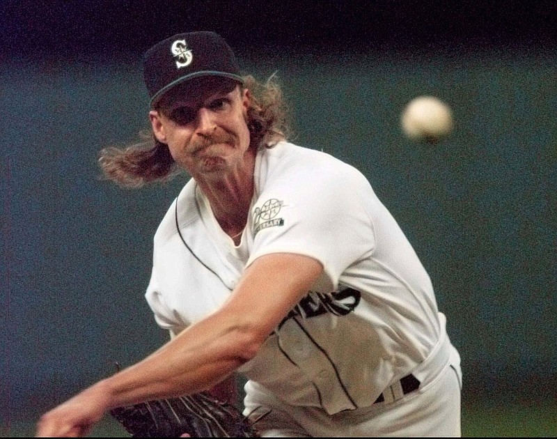 Seattle pitcher Randy Johnson struck out 19 batters on this date in 1997, but the Mariners fell to the Oakland Athletics 4-1.
(AP file photo)