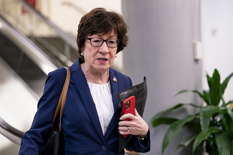 Sen. Susan Collins, R-Maine, speaks to reporters on May 4 amid the fallout from a leaked draft Supreme Court opinion that was set to overturn the landmark Roe v. Wade ruling at the Capitol in Washington.
(AP/J. Scott Applewhite)
