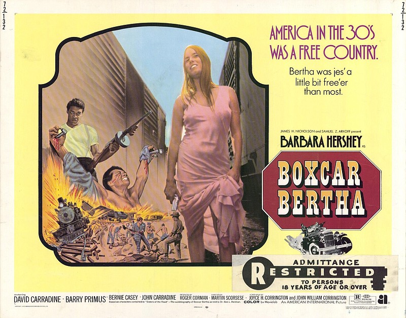 This is the poster for Martin Scorsese’s 1972 exploitation film “Boxcar Bertha,” which stars Barbara Hershey (right), David Carradine (center) and Bernie Casey (left). Scorsese’s first Hollywood venture was filmed in Arkansas.