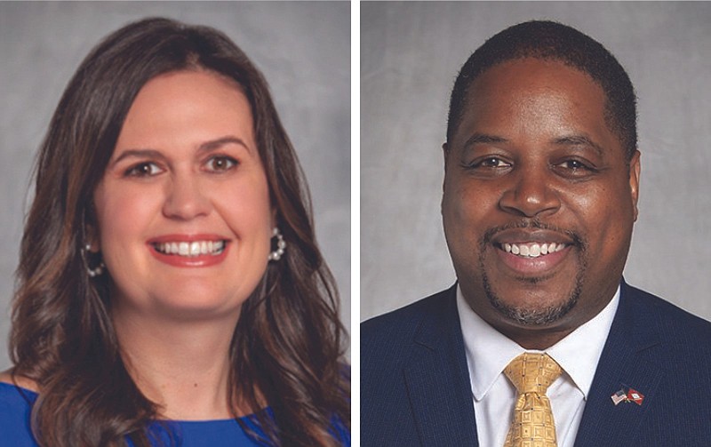 Sarah Huckabee Sanders (left) and Chris Jones are shown in this undated combination photo. The two are running for Arkansas governor on the Republican and Democratic Party tickets, respectively.