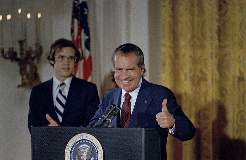 As Watergate complications arose in the summer of 1972, former president Richard Nixon, seen here with son-in-law David Eisenhower during Nixon’s 1974 farewell speech to his staff, worked to assemble a list of his all-time greatest baseball players for an article that appeared in newspapers across the country 50 years ago this week.
(AP file photo)