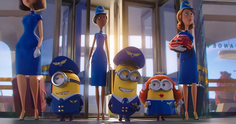 One-eyed minion Stuart and co-pilot minion Kevin (with Bob in drag) prepare to take to the skies in “Minions: The Rise of Gru,” which came in at $108.5 million over the Fourth of July weekend. They are all voiced by Pierre Coffin.
