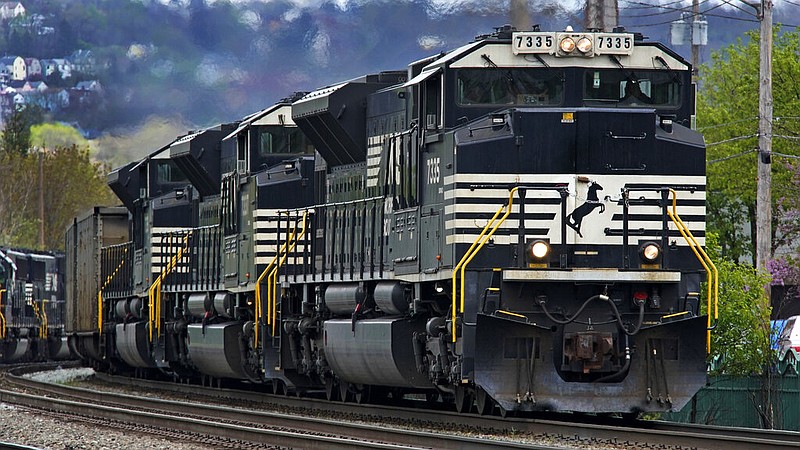 A Norfolk Southern Railroad freight train makes it way through Homestead, Pa., in this April 27, 2022 file photo. (AP/Gene J. Puskar)