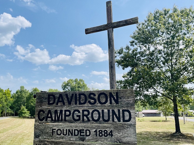 This sign is at the entrance to Davidson Campground in Clark County. Camp meeting began there Friday.
(Arkansas Democrat-Gazette/Frank E. Lockwood)
