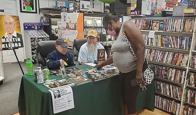 Martin Klebba, known as Marty in the “Pirates of the Caribbean” franchise, visited with fans like Mary King of Pine Bluff, at Double Header on Dollarway Road on Friday afternoon. 
(Special to The Commercial/Suzi Parker)