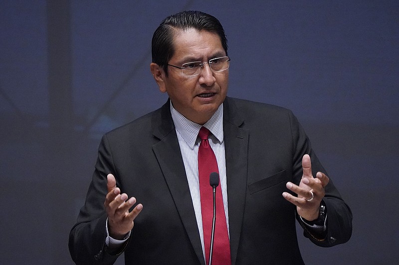 Navajo Presidential candidate Jonathan Nez speaks during a Presidential Forum at Arizona State University, Tuesday, July 12, 2022, in Phoenix.
(AP Photo/Matt York, File)