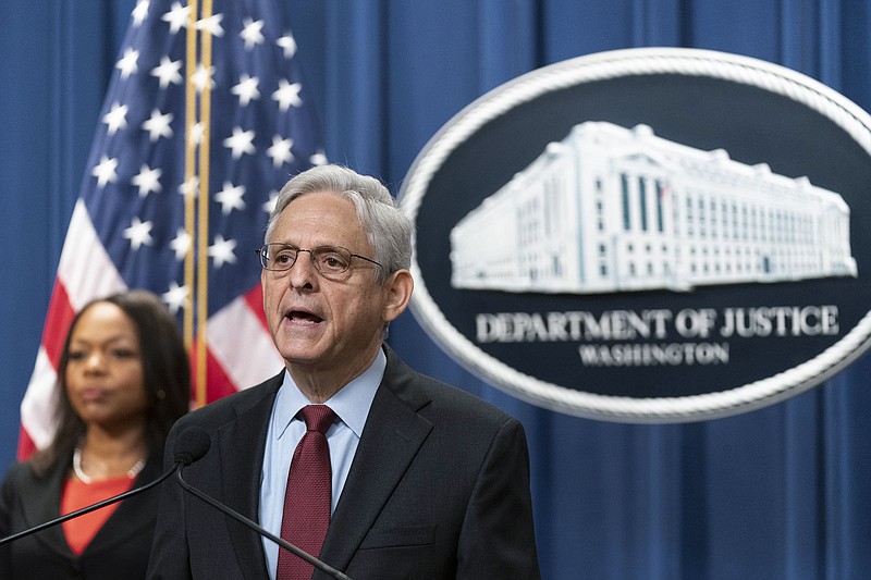 Attorney General Merrick Garland announces Thursday at the Department of Justice in Washington that civil-rights charges have been filed against four Louisville, Ky., police officers over the drug raid that led to the death of Breonna Taylor, a Black woman whose fatal shooting contributed to the racial justice protests in the spring and summer of 2020.
(AP/Manuel Balce Ceneta)