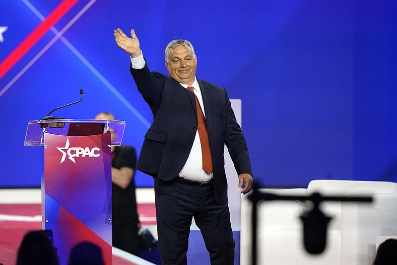 Hungarian Prime Minister Viktor Orban waves Thursday in Dallas after his speech at the Conservative Political Action Conference.
(AP/LM Otero)