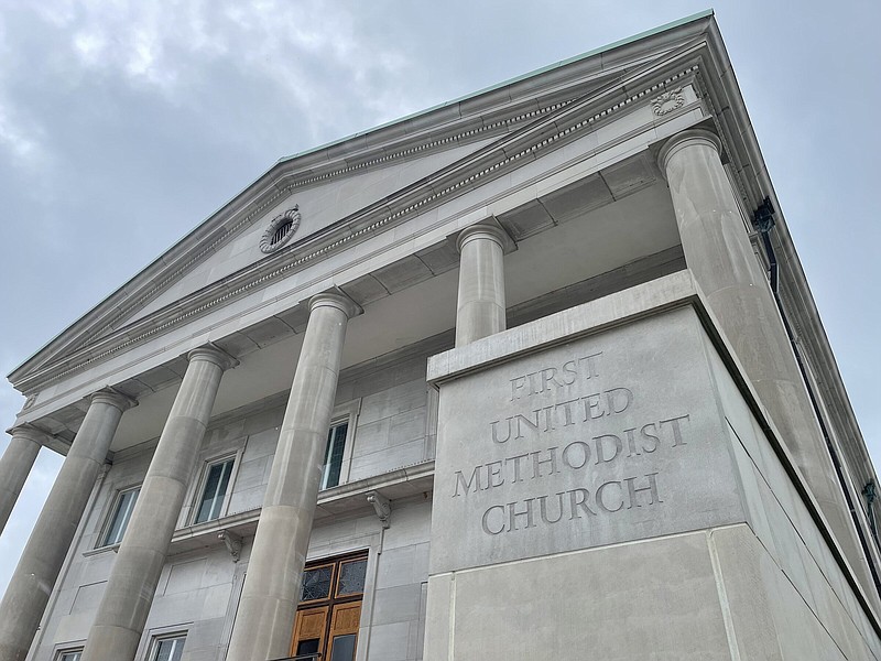 Jonesboro First United Methodist Church, a fixture on Main Street for well over a century, is the second-largest United Methodist Church in Arkansas. Its members voted Sunday, July 31, 2022, to disaffiliate from the denomination. (Arkansas Democrat-Gazette/Frank E. Lockwood)