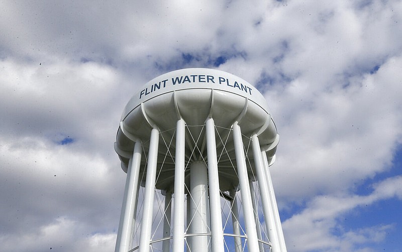 The Flint Water Plant water tower is seen in Flint, Mich., in this March 21, 2016 file photo. (AP/Carlos Osorio)