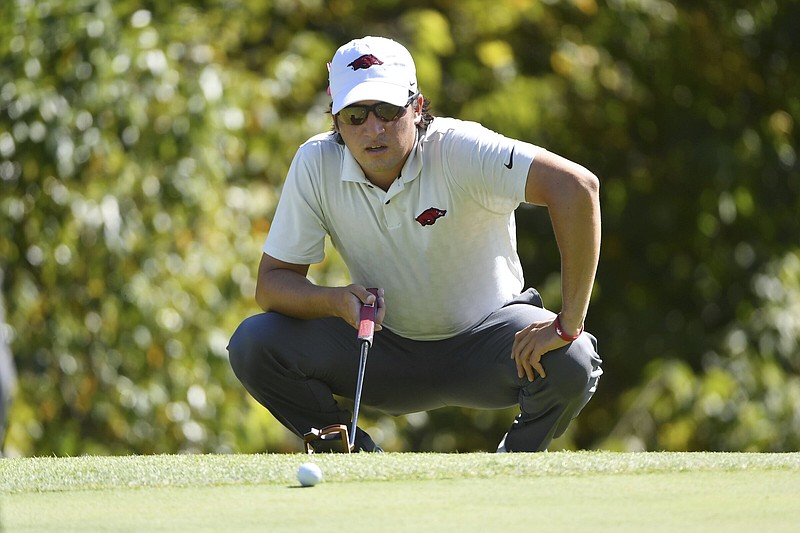 University of Arkansas golfer Mateo Fernandez de Oliveira competes in a tournament last season in Fayetteville. The 22-year-old has stayed in form this summer by competing in a handful of tournaments and is now heading to Paramus, N.J. for the U.S. Amateur.
(AP/Michael Woods)
