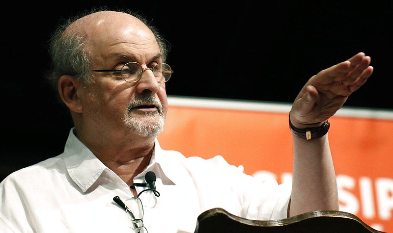 FILE — Author Salman Rushdie talks about the start of his writing career, during the Mississippi Book Festival, in Jackson, Miss., on Aug. 18, 2018. (AP/Rogelio V. Solis, File)