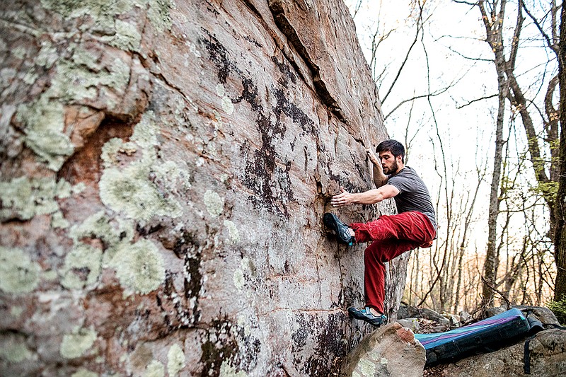 Photo contributed by Caleb Timmerman Photo / Carson Bakker climbs “Picnic” boulder in Walden’s Ridge Park.