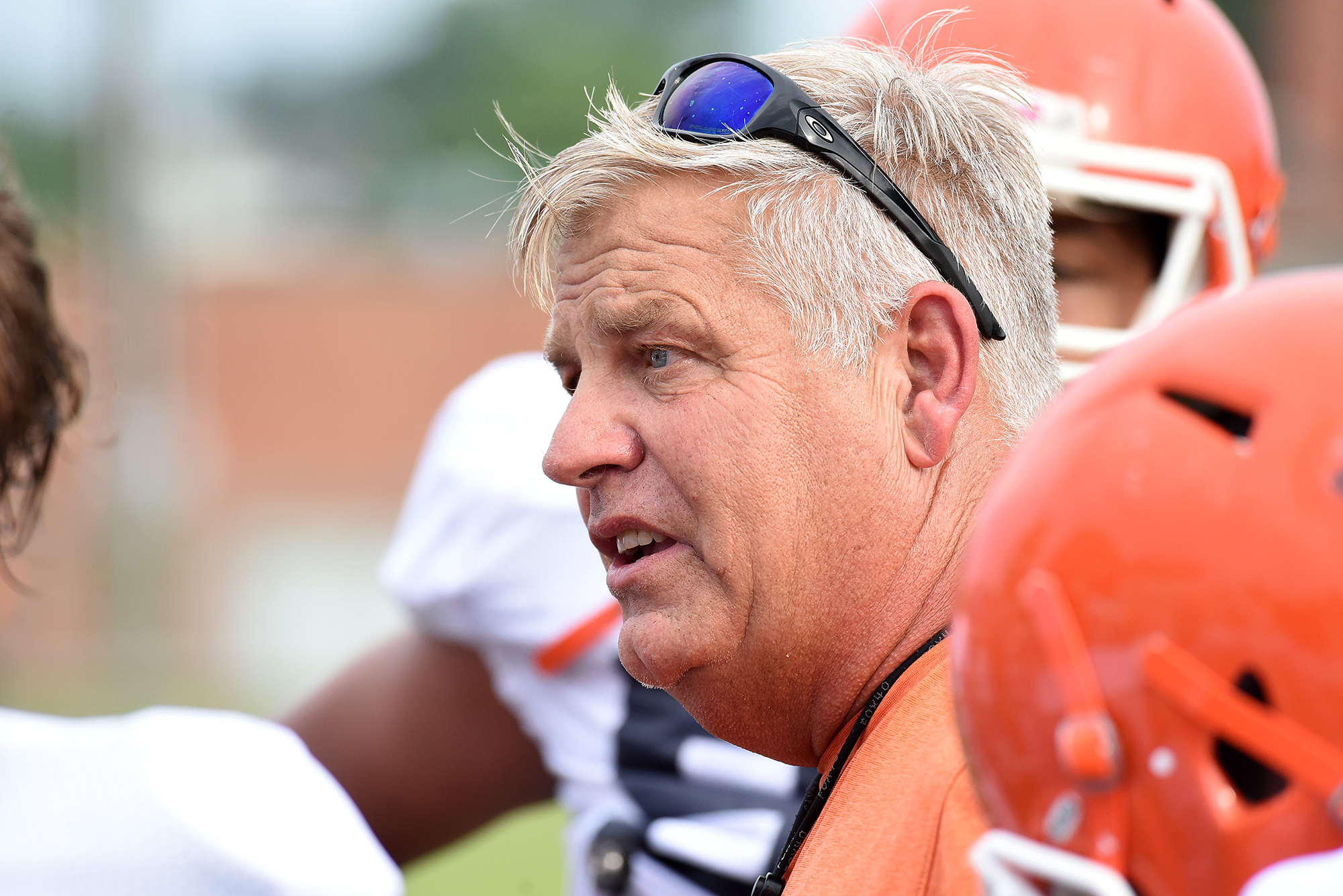 Staff Photo by Matt Hamilton / East Ridge head coach Tim James talks to a group of players during the scrimmage Monday. Lookout Valley scrimmaged against East Ridge at East Ridge High School on Monday, August 9, 2021.
