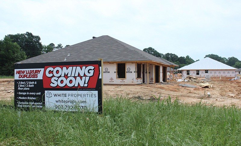In this photo taken Sunday, May 8, 2022, duplexes can be seen under construction in the 1300 block of East New Boston Road, just behind Shamsie's Crawfish in Nash, Texas. A recent study released by the Texas A&M Real Estate Research Center shows that the Texarkana region ranks highly in overall housing affordability even though mortgage rates are still over 5%. (Gazette file photo)