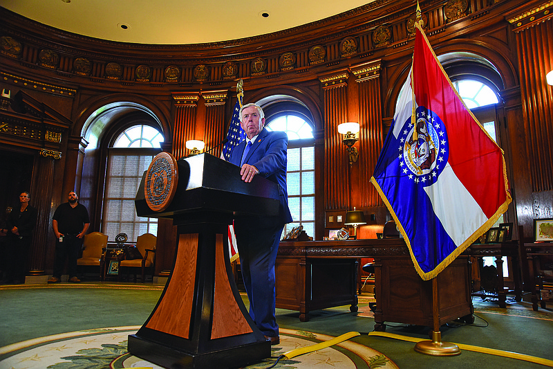 Missouri Gov. Mike Parson held a press conference in his Capitol office Monday, Aug. 22, 2022, to announce he has called for a special legislative session to begin just after Labor Day. (Julie Smith/News Tribune photo)