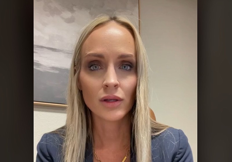 Carrie Jernigan of the Van Buren-based Jernigan Law Group says in a TikTok video that she made an excessive force complaint involving a male client against an unspecified law enforcement agency, “one officer somewhat in particular,” whom she later identified as Levi White of the Crawford County sheriff’s office. (Courtesy photo/TikTok, https://www.tiktok.com/@carriejernigan1/video/7134878010167151914)