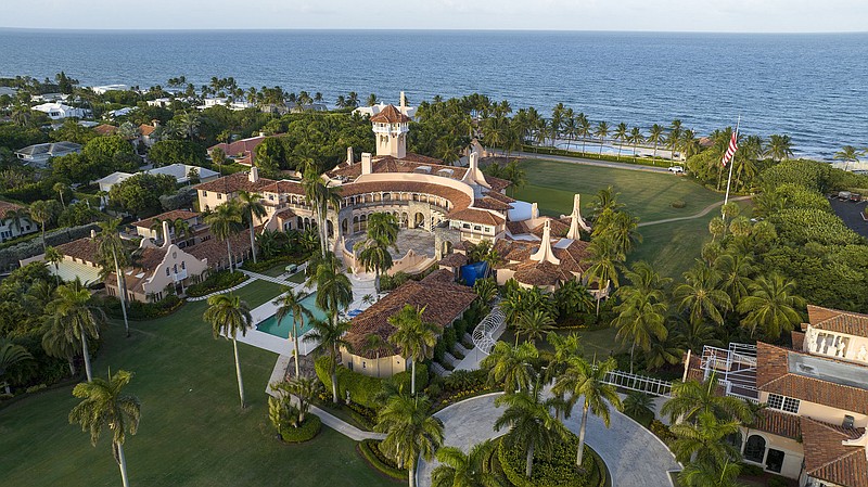 Former President Donald Trump’s Mar-a-Lago estate at Palm Beach, Fla., is shown in this Aug. 10 aerial photo. A redacted version of the affidavit used to justify a search of the residence is to be unsealed today.
(AP/Steve Helber)