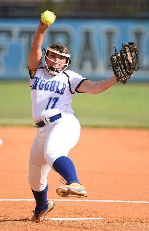Staff photo by Matt Hamilton / Ringgold (17) Aubrey Lakin fires a pitch against Gordon Lee on Tuesday, August 30, 2022 at Ringgold High School.