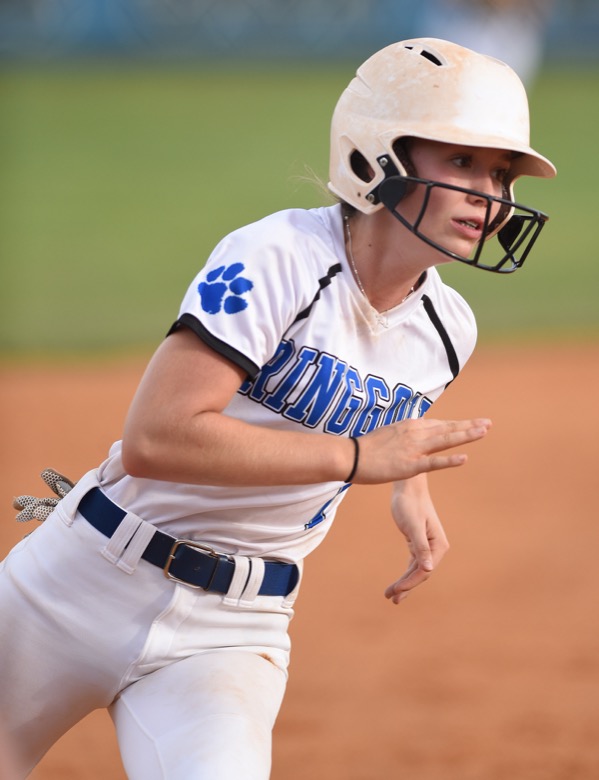 Staff photo by Matt Hamilton / Ringgold (1) Zoey DeFoor rounds third on Tuesday, August 30, 2022 at Ringgold High School.