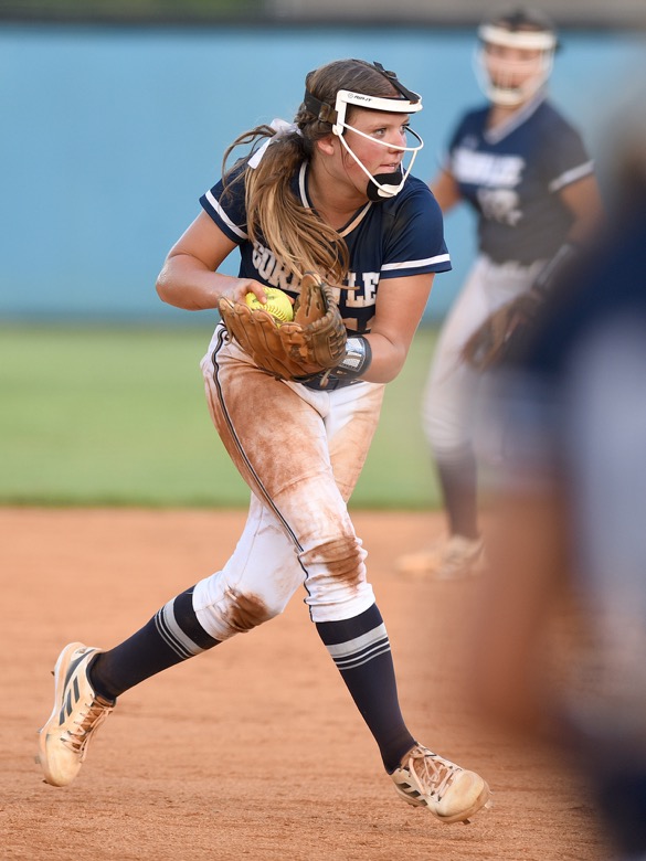 Staff photo by Matt Hamilton / Gordon Lee (10) Tenslee Wilson fields the ball and makes the throw to first on Tuesday, August 30, 2022 at Ringgold High School.