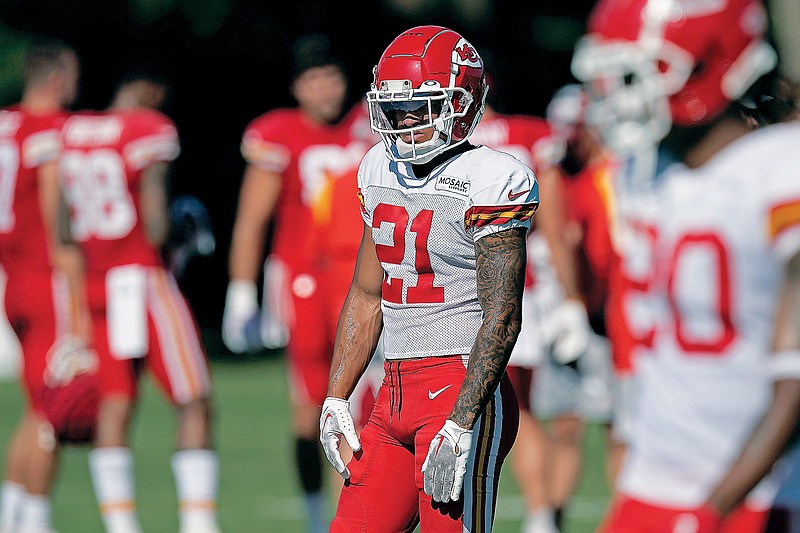 Kansas City Chiefs safety Nazeeh Johnson stretches during the NFL