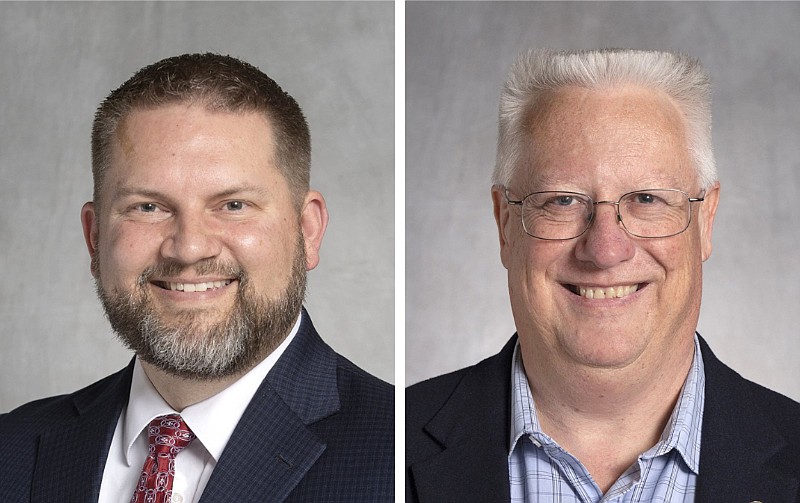 Arkansas state Rep. Jim Dotson (left), R-Bentonville, and Libertarian J.P. DeVilliers, also of Bentonville, are both running to represent the new state Senate District 34. The district, made up of parts of three other districts, stretches from the Missouri state line south to Southwest Regional Airport Boulevard in Bentonville. (Courtesy photos)