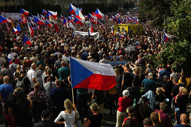 Thousands of demonstrators gather Saturday to protest against the government at the Vencesla’s Square in Prague, Czech Republic.
(AP/Petr David Josek)
