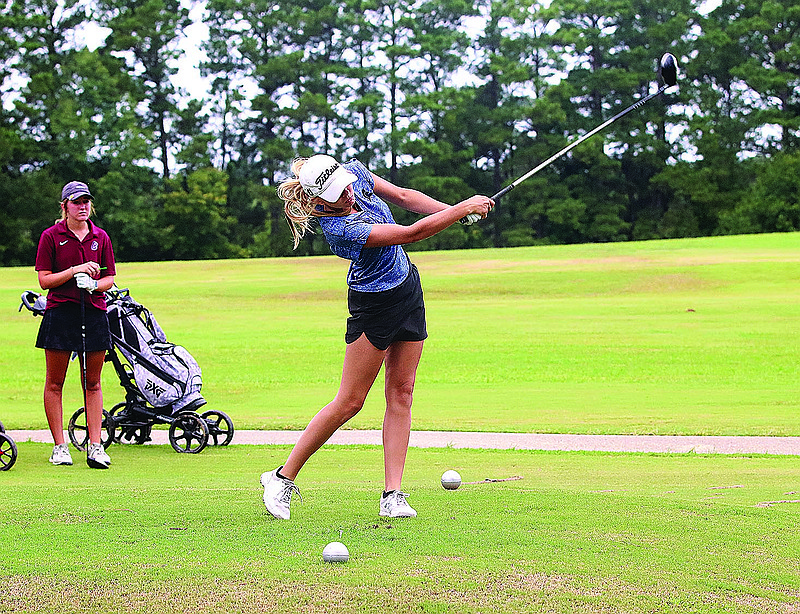 Parkers Chapel's Bella Frisby hits a shot in action this season at the Lions Club. Frisby has gotten off to a fast start this season for the Lady Trojans.