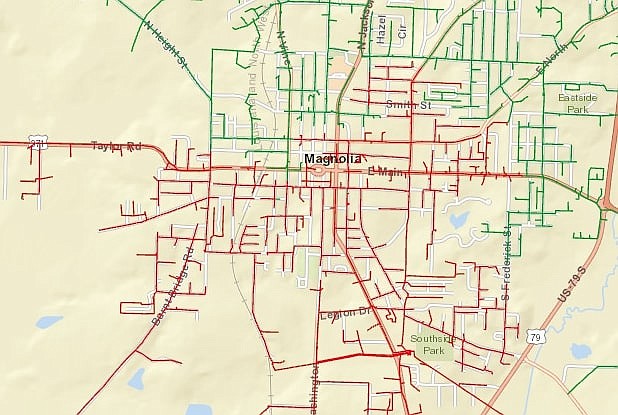 The Entergy outage map shows the widespread power outage affecting Magnolia residents.