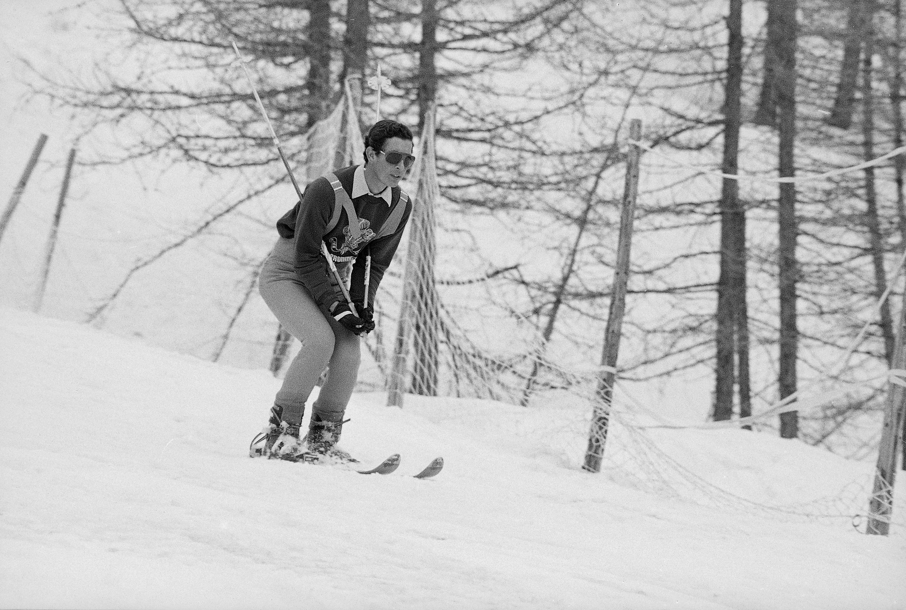 FILE - In this April 28, 1977 file photo, Britain's Prince Charles, skis at the alpine resort of Isola 2000, north of Nice, France. Prince Charles has been preparing for the crown his entire life. Now, that moment has finally arrived. Charles, the oldest person to ever assume the British throne, became king on Thursday Sept. 8, 2022, following the death of his mother, Queen Elizabeth II. (AP Photo, File)
