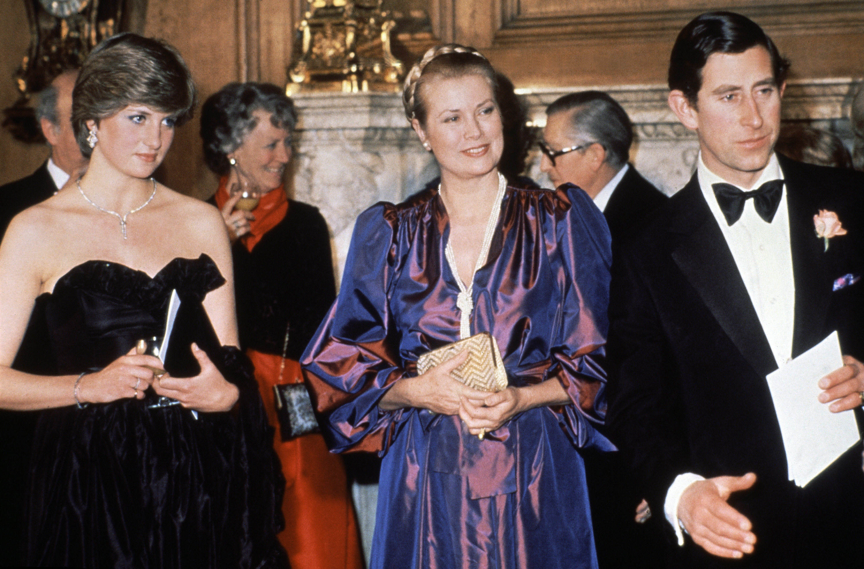 FILE - In this March 9, 1981 file photo, Princess Grace of Monaco is pictured with Princess Diana and Prince Charles during a visit to London. Prince Charles has been preparing for the crown his entire life. Now, that moment has finally arrived. Charles, the oldest person to ever assume the British throne, became king on Thursday Sept. 8, 2022, following the death of his mother, Queen Elizabeth II. (AP Photo, File)