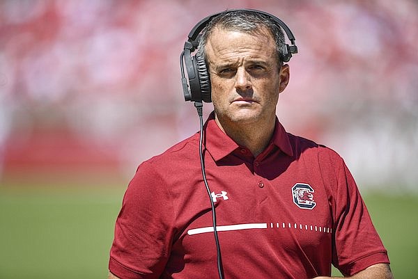 South Carolina coach Shane Beamer is shown during a game against Arkansas on Saturday, Sept. 10, 2022, in Fayetteville.