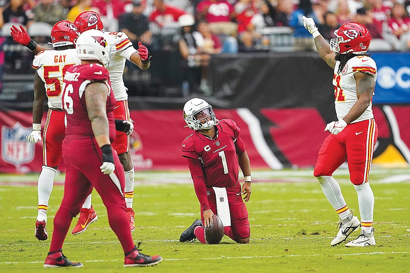 Cardinals quarterback Kyler Murray reacts after he was sacked by the Chiefs during the second half of Sunday's game in Glendale, Ariz. (Associated Press)