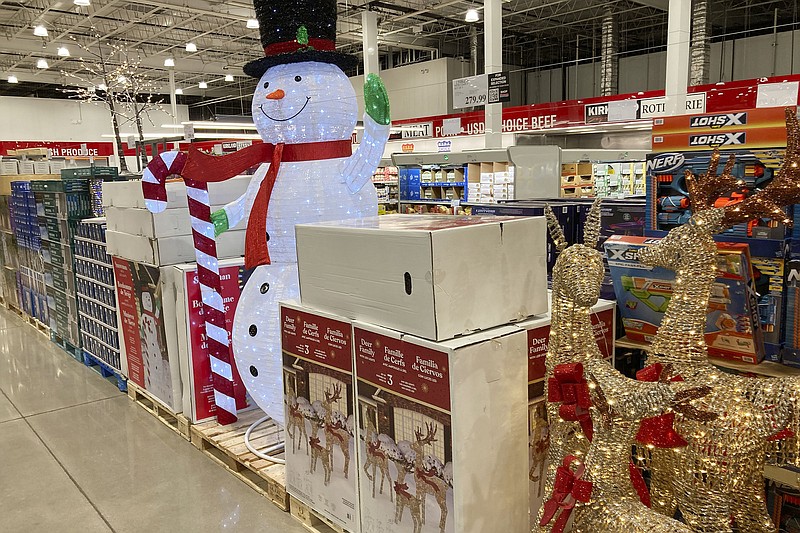 Christmas decorations are displayed for sale in a Costco warehouse in August in Sheridan, Colo. Retail sales rose 0.3% last month after falling 0.4% in July, the Commerce Department reported Thursday.
(AP/David Zalubowski)