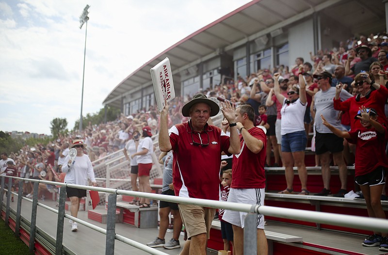 Fans are shown at an Arkansas soccer game against Michigan State on Sunday, Sept. 4, 2022, in Fayetteville.