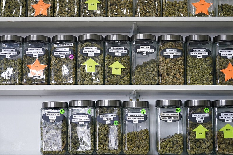Recreational marijuana products are displayed at the Good Leaf Dispensary on the reservation that Mohawks call Akwesasne in St. Regis, N.Y., in this March 14, 2022 file photo. (AP/Seth Wenig)