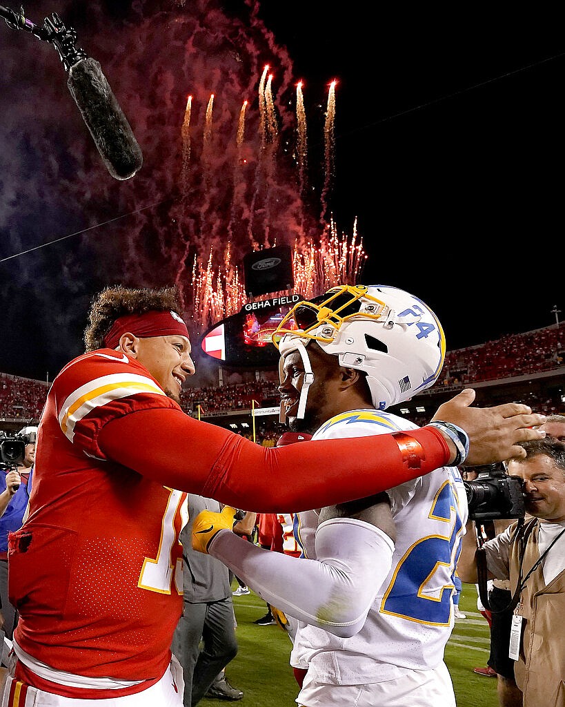 Jaylen Watson of the Kansas City Chiefs celebrates during at GEHA