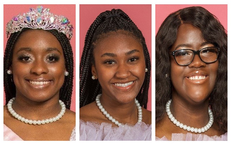 Eighteen debutantes made their debut to society as the Alpha Kappa Alpha Sorority Inc., Delta Omega Omega Chapter hosted the 53nd annual Debutante Cotillion at the Pine Bluff Country Club. They included (from left) Kendal Lynette Smith, Miss Debutante 2022; Tyra A. Walker, first runner-up; and Auriel B. Logan, second runner-up.
