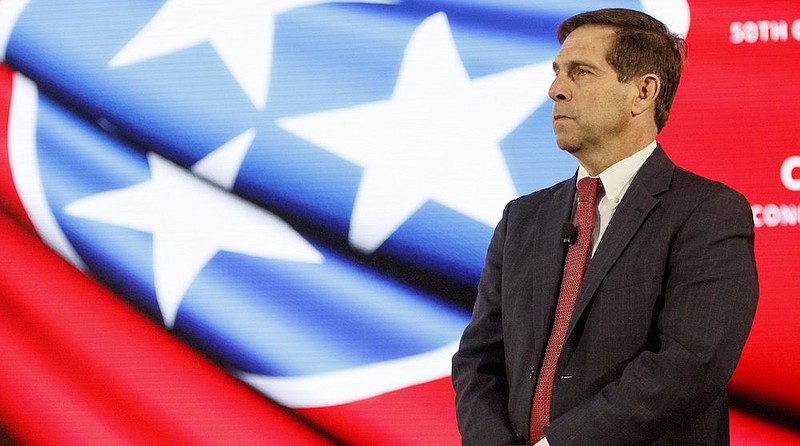 Staff Photo / U.S. Rep. Chuck Fleischmann looks on as officials make remarks during the reveal of the 2020 Atlas Cross Sport at the Volkswagen Assembly Plant in 2019 in Chattanooga.