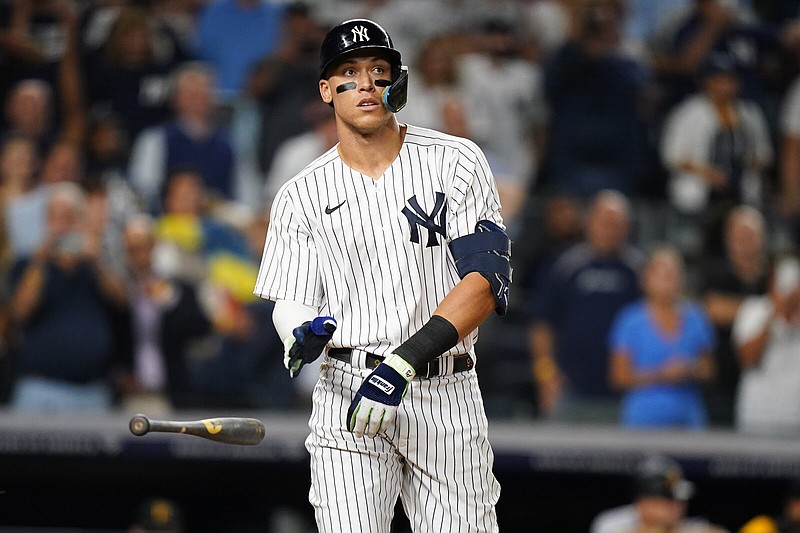 A cutout of New York Yankees right fielder Aaron Judge stands in a