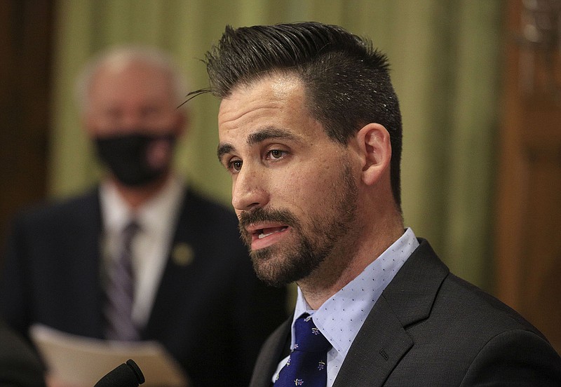 Mike Cima, chief epidemiologist at the Arkansas Department of Health, speaks Tuesday Sept. 15, 2020 in Little Rock during a covid-19 briefing at the state Capitol. (Arkansas Democrat-Gazette/Staton Breidenthal)