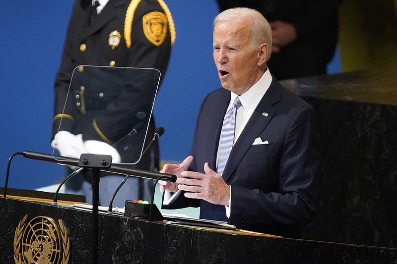 President Joe Biden addresses the 77th session of the United Nations General Assembly on Sept. 21, 2022, at the U.N. headquarters. (AP Photo/Evan Vucci)