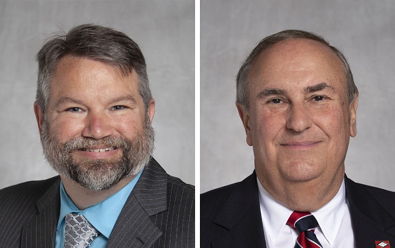 David Barber (left), a Conway Democrat, is challenging Republican Sen. Mark Johnson of Ferndale for Arkansas' Senate District 17 seat. The district covers southwestern Faulkner County, including Mayflower and Conway, and northwestern 
Pulaski County, including Roland. (Arkansas Democrat-Gazette file photos)