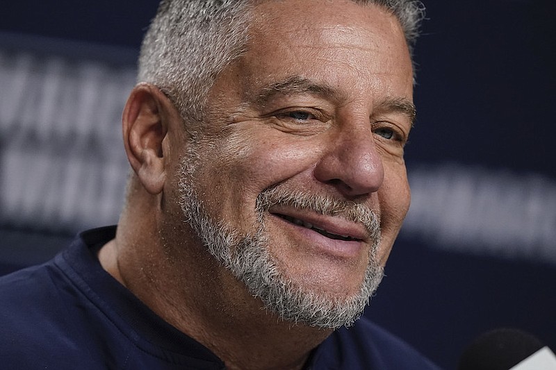 Auburn head coach Bruce Pearl speaks during a news conference on Saturday, March 19, 2022, in Greenville, S.C. (AP Photo/Brynn Anderson)