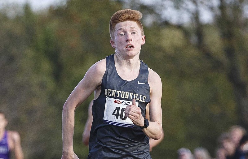 James American Horse of Bentonville High School Tuesday, October 26, 2021, during the 6A-West Conference Cross Country Championships at Rogers High School, Rogers. (Special to the NWA Democrat-Gazette/David Beach)